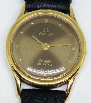 Vintage Women`s Omega De Ville Quartz Watch.  23mm Brown Dial.  Push - Button Crown.