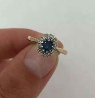 9ct Gold Sapphire & Diamond Cluster Ring 9K 375. 2