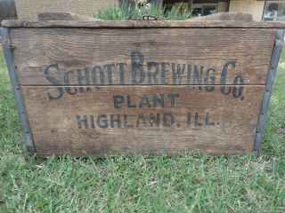 Schott Brewing Plant Highland Ill Vintage Wood Beer Box Crate 1933