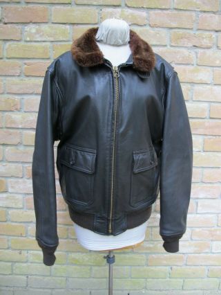 Gently Vintage Us Navy G - 1 Soft Leather Bomber Jacket,  Flight Apparel; 44 L