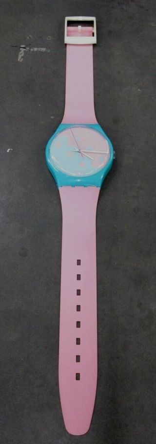 Vintage 80s Swatch Maxi 83 " Wall Clock Watch W/ Pink Band