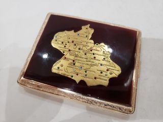 Vintage Enamel & Gold Tone Cigarette / Card Case / Map Of Germany & Rhinestones
