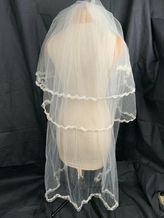 VINTAGE Bridal Veil Wedding Juliet Cap Grace Kelly Style Tulle Tiered Lace Pearl 8