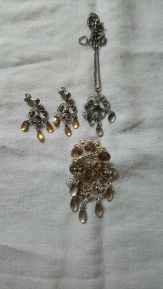 Solje Brooch By Ivar T Holth With Unsigned Earrings And Pendant Norwegian.