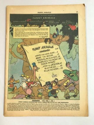 Rare 1942 Fawcett Funny Animals 1 1st Hoppy Marvel Bunny Coverless / Complete