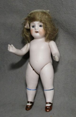 Vintage Bisque Miniature Doll - 5 " Tall - Sleep Eyes - Open Mouth - Germany