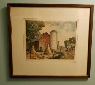 Large Vintage Signed Colored Etching Leon Pescheret Listed Artist " Good Earth "