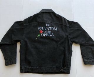 Vtg International Denim Phantom Of The Opera Black Denim Jacket Embroidered Sz L