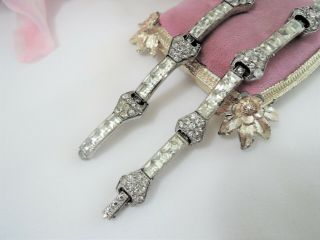 PAIR 1930 ' s STERLING SILVER CUBIC CLEAR RHINESTONE 