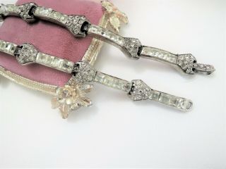 PAIR 1930 ' s STERLING SILVER CUBIC CLEAR RHINESTONE 