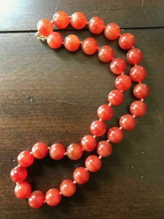 Vintage Old Chinese 14K Gold 11MM Big Red Carnelian Agate Ball Bead Necklace 18 