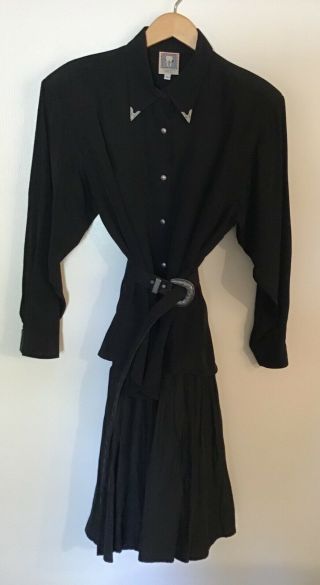 Western Outfit Women’s Sz L Shirt,  Skirt & Belt Black By Sherry Holt Desertwest