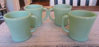 Rare Vintage Fire King Jadite Green Flat Bottom D Shaped Handle Coffee Mug Set O