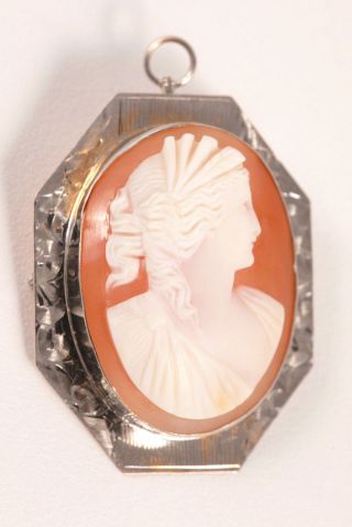 10k Gold Fine Shell Cameo Vntg Pendant Brooch Pin Signed Emco Early 20th Century