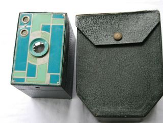 Rare Kodak No 2a Beau Brownie Teal Blue/green Color 116 Box Deco Camera & Case
