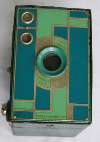 Rare Kodak No 2A Beau Brownie Teal Blue/Green Color 116 Box DECO Camera & Case 7