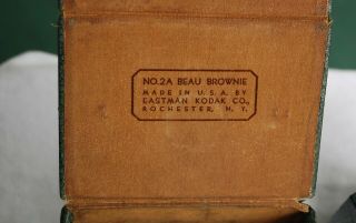 Rare Kodak No 2A Beau Brownie Teal Blue/Green Color 116 Box DECO Camera & Case 9