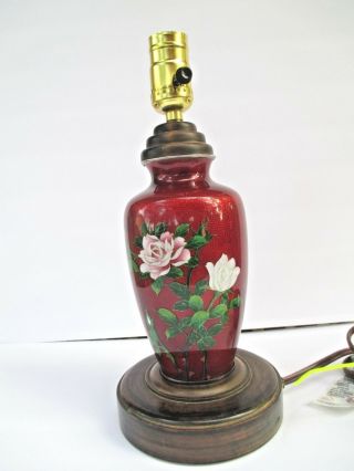 Very Fine Asian Vintage Ginbari Cloisonne Pidgeon Blood Foil Table Lamp 6834