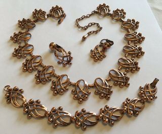 Vintage Matisse Signed Copper Abstract Necklace Bracelet And Earrings