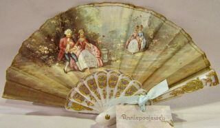 Antique French Fashion Poupee Peau 5 " Fan For Antique Bisque Doll