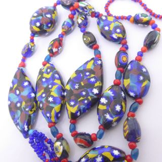 Vintage Matched Millefiori Glass Bead Necklace - Star Cane Venetian Glass Beads