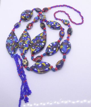 VINTAGE MATCHED MILLEFIORI GLASS BEAD NECKLACE - STAR CANE VENETIAN GLASS BEADS 2