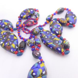 VINTAGE MATCHED MILLEFIORI GLASS BEAD NECKLACE - STAR CANE VENETIAN GLASS BEADS 4