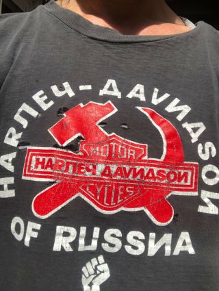 Rare Vintage Harley Davidson Of Russia T - Shirt Size Large Worn - Out Black