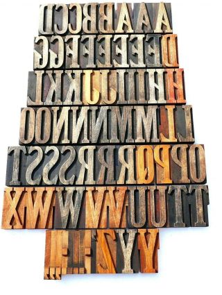 Letterpress Wood 3 5/16 " Clarendon Alphabet 68pcs Rare Delittle Typeface