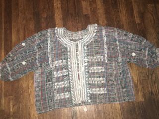 Vtg Guatemalan Huipil Floral Embroidery Woven Ikat Ethnic Jacket Top