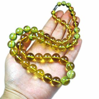 40.  75g Natural Baltic Green Amber Round Beads Necklace Collectibl​e Ucyl112