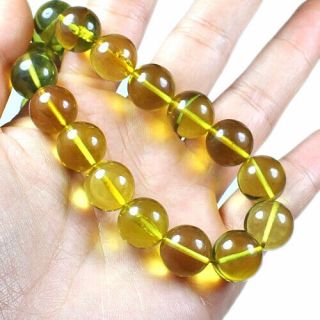 40.  75g Natural Baltic Green Amber Round Beads Necklace Collectibl​e UCYL112 2