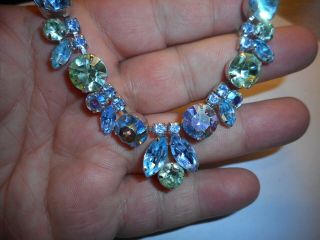 Weiss Vintage Big Brillant Blue & Green Ab Rhinestone Choker Necklace