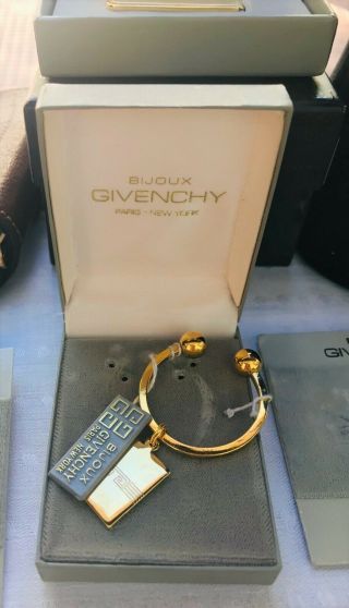 Givenchy Vintage Couture Gold Plated Key Ring & Tags.  Old Stock
