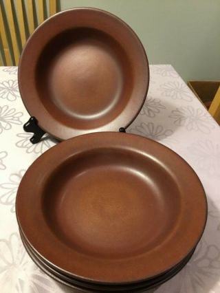 4 Vintage Heath Ceramic Pottery Red Brown Sandstone Soup Plates / Bowles