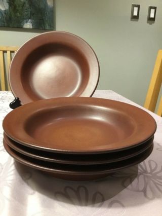 4 Vintage Heath Ceramic Pottery Red Brown Sandstone Soup Plates / Bowles 2