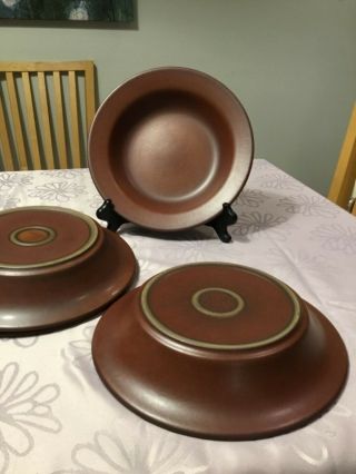 4 Vintage Heath Ceramic Pottery Red Brown Sandstone Soup Plates / Bowles 3