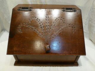 Vintage Rustic Farmhouse Wood Large Bread Box With Carved Vine Design $240