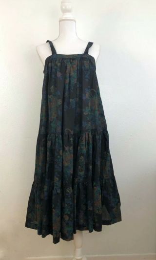 Vintage Young Edwardian By Arpeja Black Floral Prairie Boho Tiered Sun Dress 5
