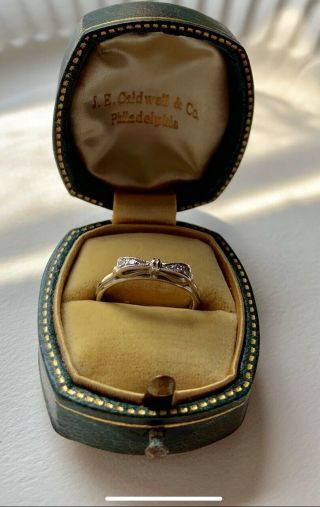 Pretty 18k White Gold Diamond Engagement Vintage Antique Bow Wedding Band Ring