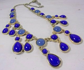 Crown Trifari 2 - Tone Blue Lucite Goldplate Teardrop Necklace Stunning Signed