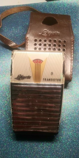 Vintage Lafayette Model 9 Transistor Radio With Leather Case.
