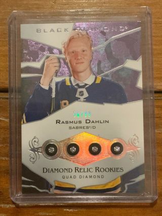 2018 - 19 Ud Black Diamond Rasmus Dahlin Rookie Quad Diamond Relic /99 Rare Sabres