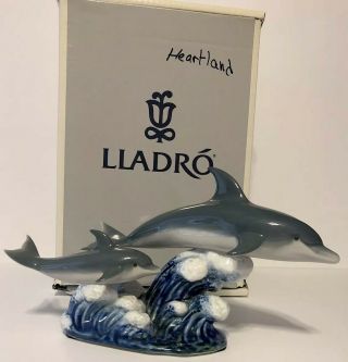 Vintage 1997 Lladro Dolphins “ The Swimming Lesson” No.  06470 Retired 2011