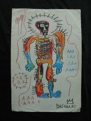 Jean Michel Basquiat Drawing On Paper Signed Watercolor Vintage - - - - - -