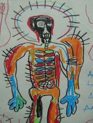 JEAN MICHEL BASQUIAT DRAWING ON PAPER SIGNED watercolor VINTAGE - - - - - - 2