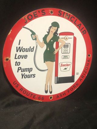 Vintage Porcelain Sinclair Pinup Sign Marked “1961”