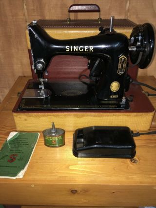 Vtg Singer Sewing Machine Model 99k 1954 Travel Hard Case Featherlite