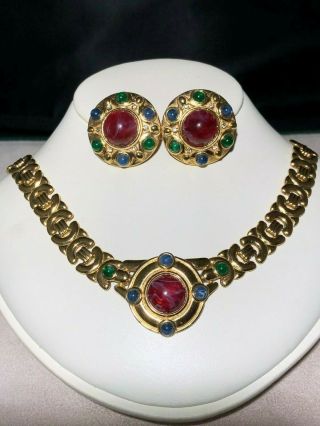 Vintage Trifari Moghul Jewels Of India Necklace And Earring Set Rare