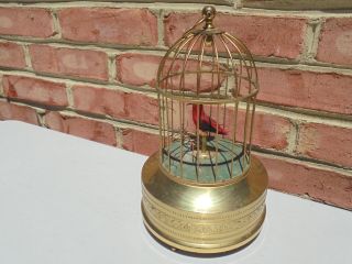 Antique Vintage German Wind Up Singing Bird In Cage Music Box Automaton